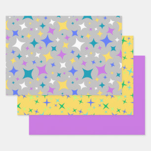 Colourful Diamond Stars Coordinating Gift Wrap Set