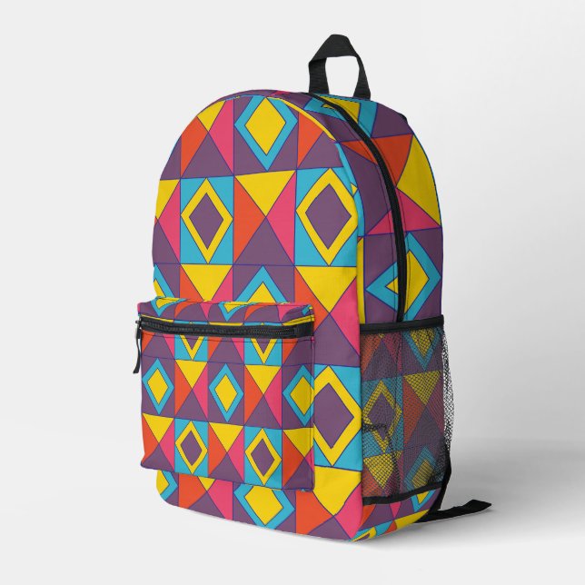 Colourful Diamond Triangle Geometric  Printed Backpack (Back Corner Right)