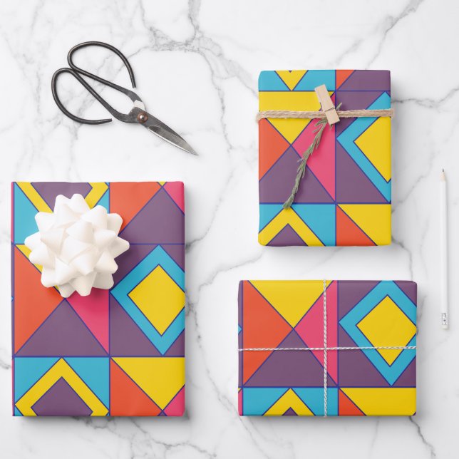 Colourful Diamond Triangle Geometric  Wrapping Paper Sheet (Front)