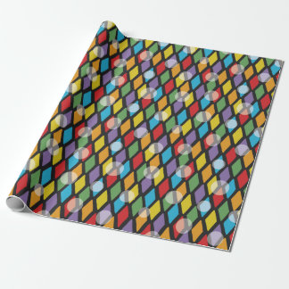 Colourful Diamonds and Transparent Dots on Black Wrapping Paper