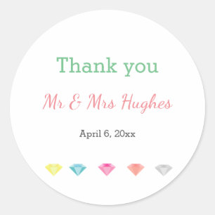 Colourful diamonds confetti wedding  thank you classic round sticker