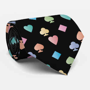 Colourful Diamonds Hearts Clubs and Spades on blac Tie