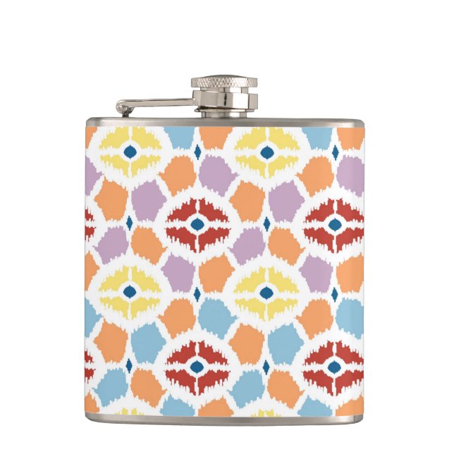 Colourful diamonds ikat geometric hip flask (Front)