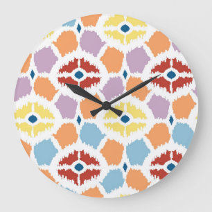 Colourful diamonds ikat geometric large clock