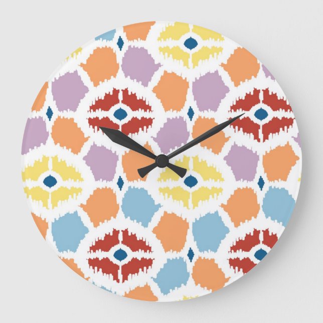 Colourful diamonds ikat geometric large clock (Front)