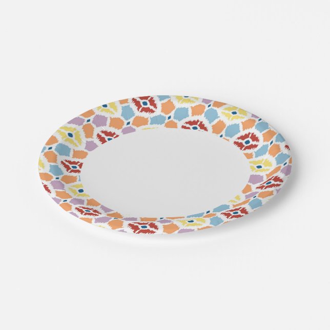 Colourful diamonds ikat geometric paper plate (Angled)