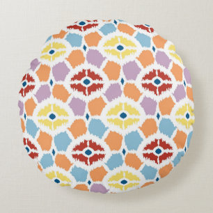 Colourful diamonds ikat geometric round cushion