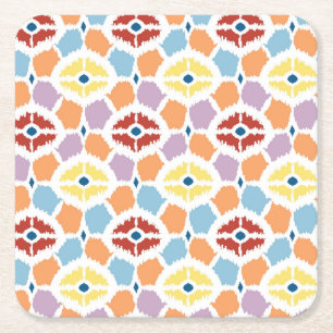 Colourful diamonds ikat geometric square paper coaster