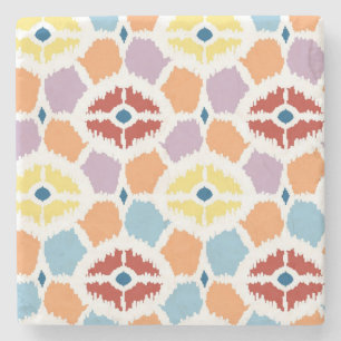 Colourful diamonds ikat geometric stone coaster