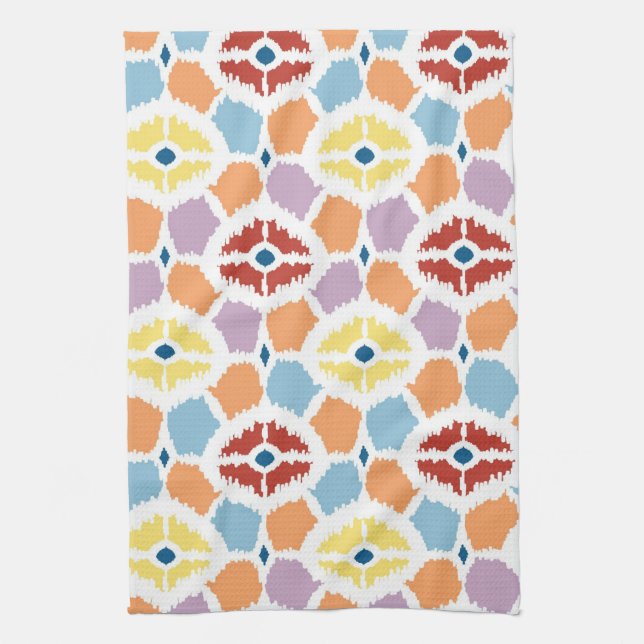 Colourful diamonds ikat geometric tea towel (Vertical)