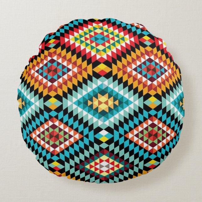 Colourful Diamonds Round Cushion (Front)