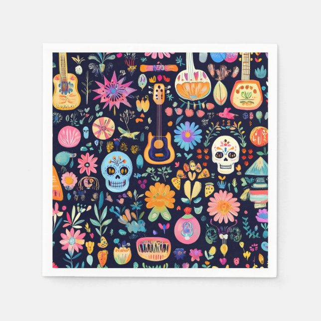 Colourful Dias de los muertos pattern Napkin (Front)