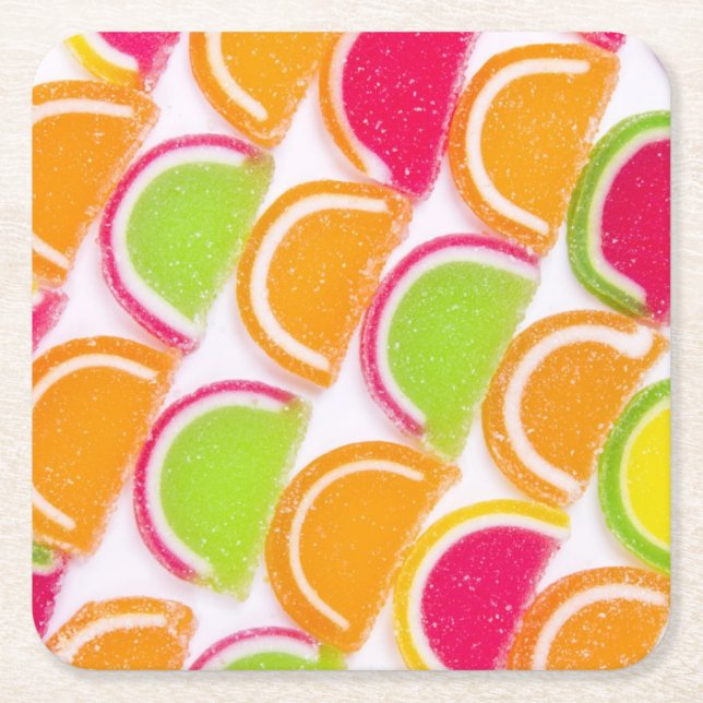 Colourful Different Jelly Candy Square Paper Coaster (Front)
