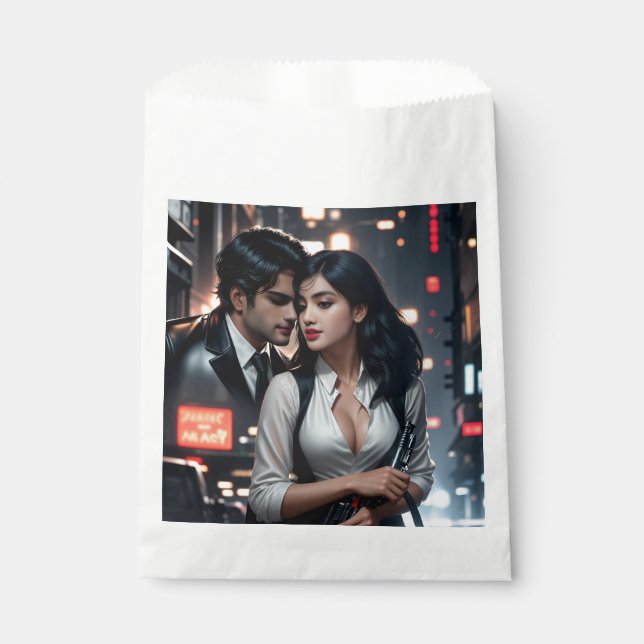 Colourful Digital 3D Design White Favour Bags – Pe (Front)