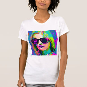 Colourful Digital Art Pretty Lady in Sunglasses T-Shirt