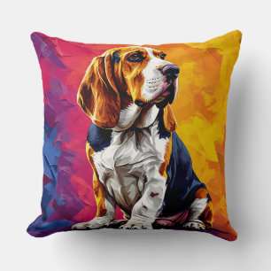 Colourful Digital Artwork of a Beagle Dog Cushion