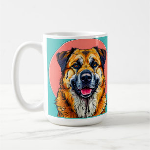 Colourful Digital Illustration of a Happy Dog Coffee Mug