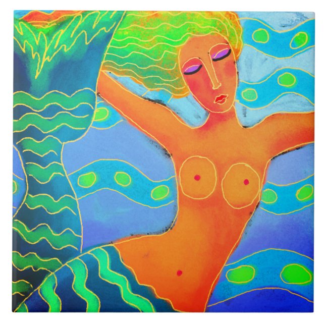 Colourful Digital Mermaid Painting Tile (Front)