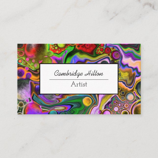 Colourful Digital Pour Painting Cells Fluid Art Business Card (Front)