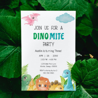 Colourful Dino Mite Dinosaur Birthday Invitation