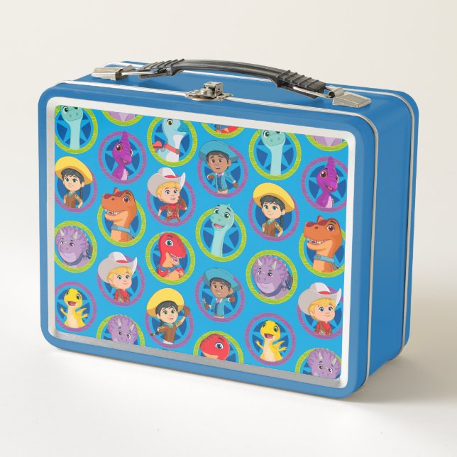 Colourful Dino Ranch Pattern Metal Lunch Box (Front)