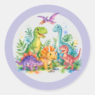 Colourful Dinosaur Birthday Bash Classic Round Sticker