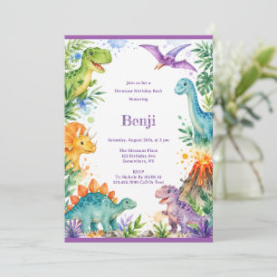 Colourful Dinosaur Birthday Bash Invitation