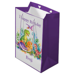 Colourful Dinosaur Birthday Bash Medium Gift Bag