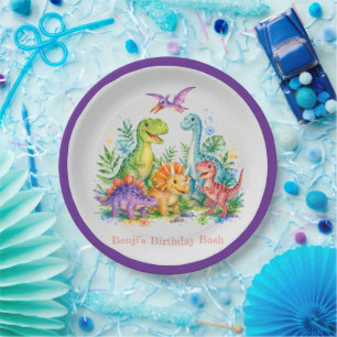 Colourful Dinosaur Birthday Bash Paper Plate