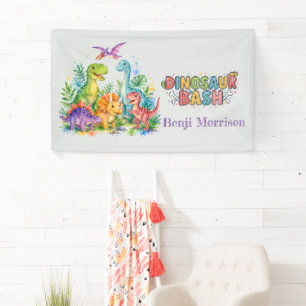 Colourful Dinosaur Birthday Bash Welcome Banner