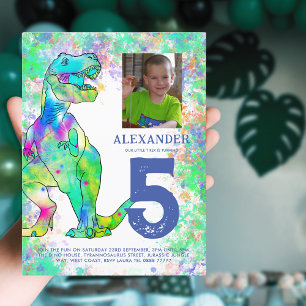 Colourful Dinosaur Birthday Party Budget Invitation Postcard