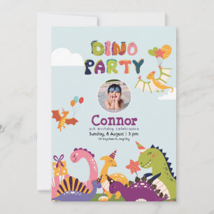 Colourful Dinosaur birthday party  Invitation