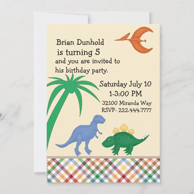 Colourful Dinosaur Birthday Party Invitation (Front)