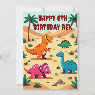 Colourful Dinosaur Birthday Party Invitation Card