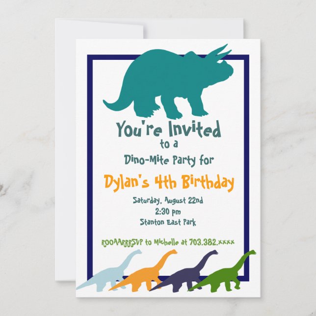 Colourful Dinosaur Birthday Party Invitations (Front)