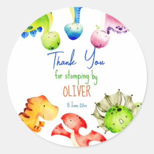 Colourful dinosaur birthday party personalised classic round sticker