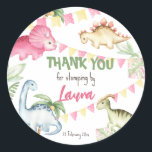 Colourful dinosaur birthday party thank you gift classic round sticker<br><div class="desc">Colourful dinosaur birthday personalised party thank you favour stickers,  more suitable for a girl.</div>