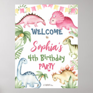 Colourful dinosaur birthday party welcome sign