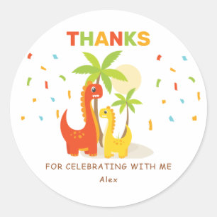 Colourful Dinosaur Birthday Thank You Classic Round Sticker