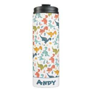 Colourful dinosaur cartoon cute pattern name  thermal tumbler