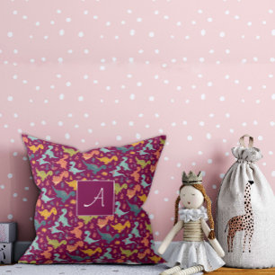 Colourful dinosaur cartoon cute pattern red name  cushion