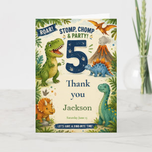 Colourful Dinosaur Fifth Birthday Thank You Card