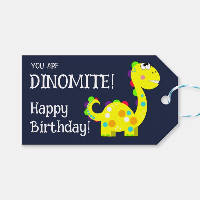 Colourful Dinosaur Happy Birthday  Gift Tags (Front (Horizontal))