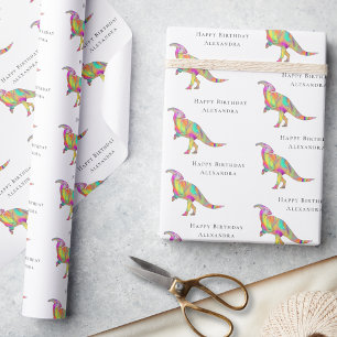 Colourful Dinosaur Happy Birthday Personalised Wrapping Paper