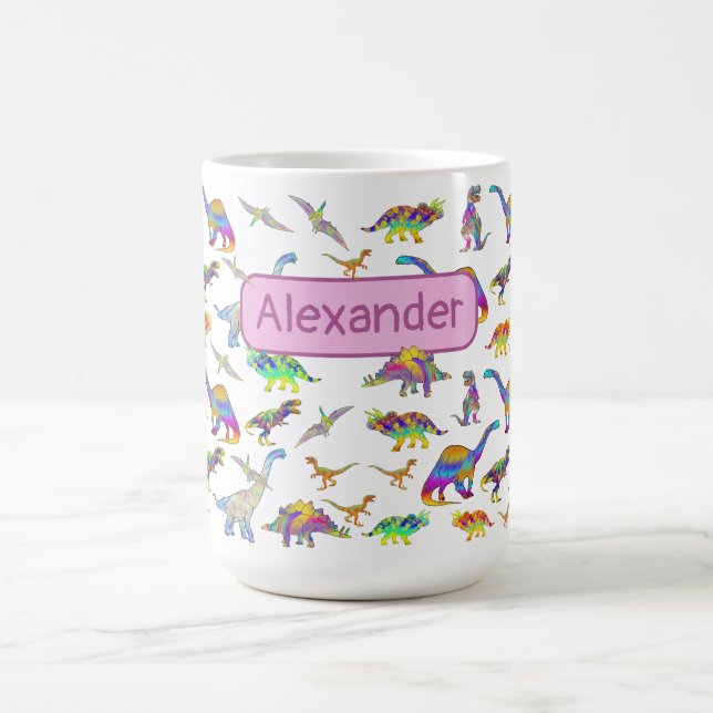 Colourful Dinosaur monogrammed girls Coffee Mug (Center)