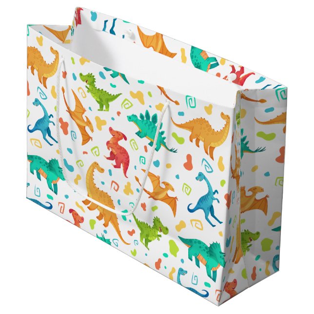 Colourful Dinosaur Pary Large Gift Bag (Front Angled)