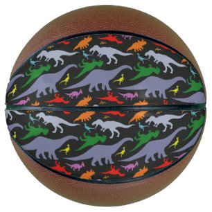 Colourful Dinosaur Pattern (Dark) Basketball