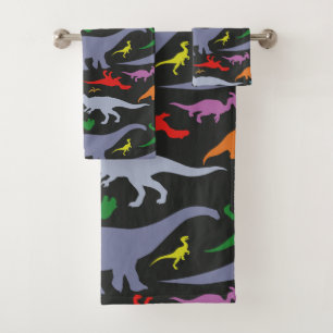 Colourful Dinosaur Pattern (Dark) Bath Towel Set