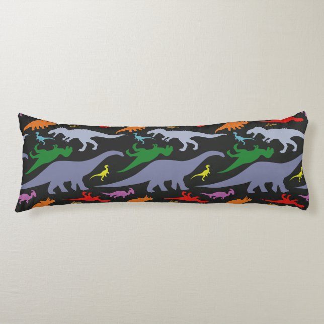 Colourful Dinosaur Pattern (Dark) Body Cushion (Front)