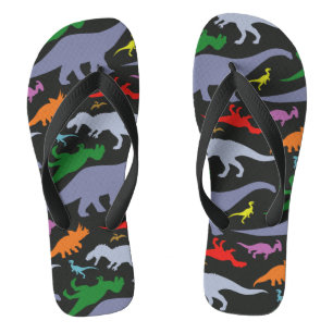 Colourful Dinosaur Pattern (Dark) Flip Flops